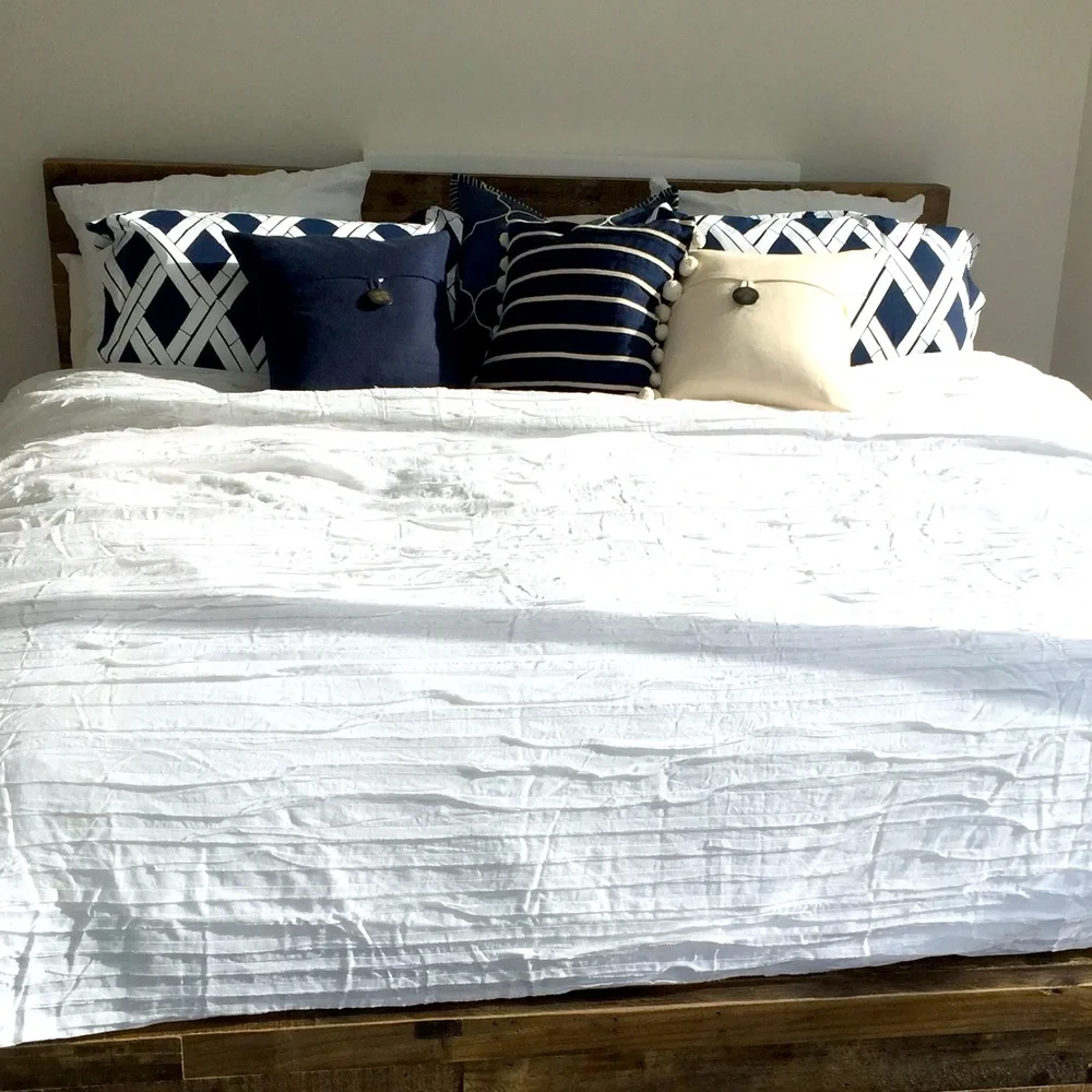 Selling one decorative pillow with matching duvet cover from pottery barn